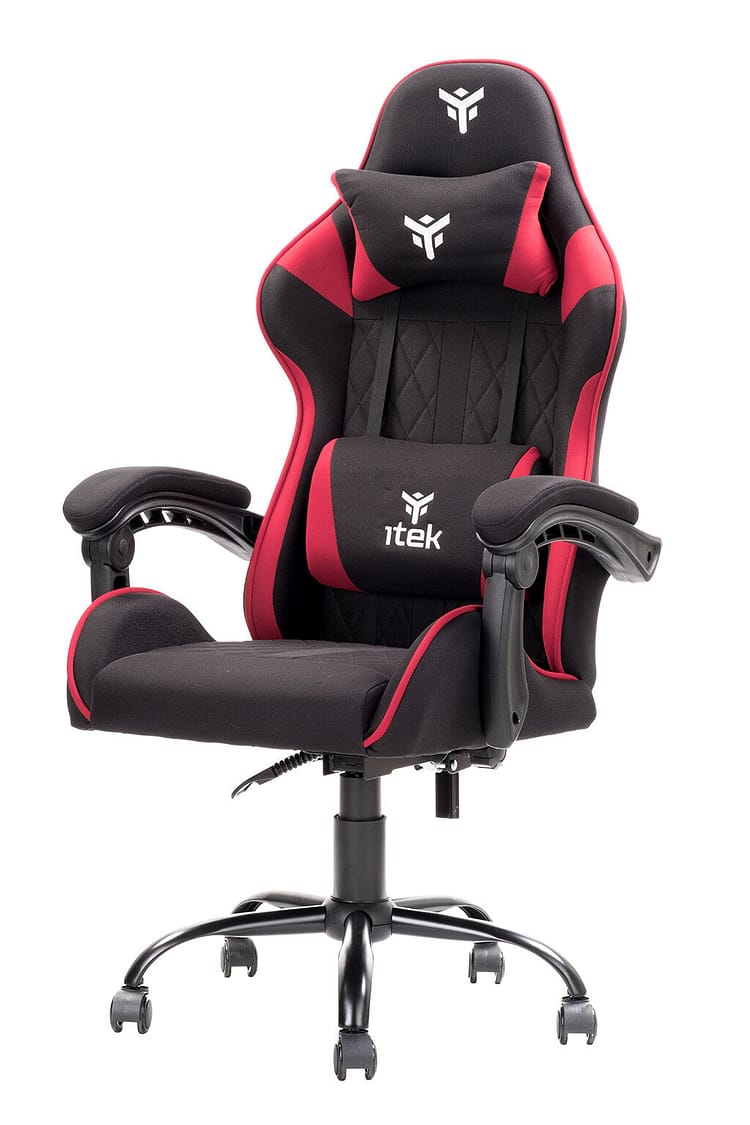 itek Gaming Chair RHOMBUS FF10 – Tessuto- Doppio Cuscino- Schienale Reclinabile- Nero Rosso