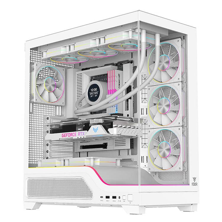 Case SHOWBUI WAVE 82W – Gaming Tower- ATX- 4x12cm ARGB fan- 2xUSB3- Type-C- Temp Glass Side & Front Panel- White Ed.